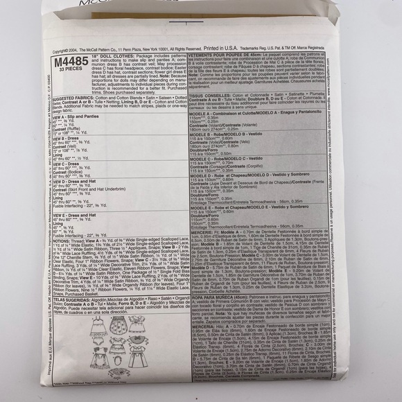 🪡 McCall’s Crafts Sewing Pattern 18’’ Baby Dolls Clothes 4485 - Picture 4 of 5